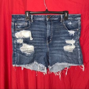 American Eagle Outfitters Super Stretch X Blue Torn Jean Shorts